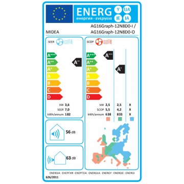 Midea Xtreme Graphite AG16Graph-12N8D0-I/12N8D0-O Κλιματιστικό Inverter 12000 BTU A++/A+ με WiFi